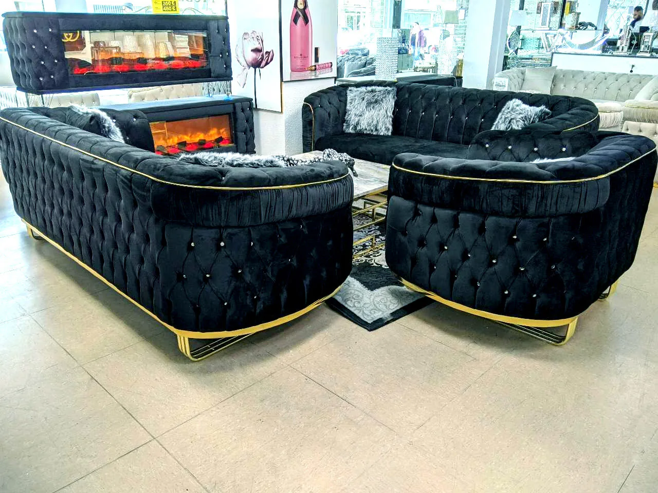 XL Chesterfield 3-3-1 "Merlin 2" mit Füße Farbauswahl Sofa Garnitur Couch