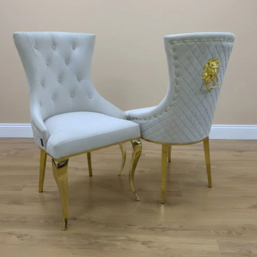 Chesterfield Stuhl "Luxemburg 2" Beige Gold Löwe Esszimmer