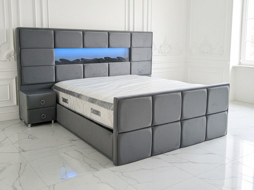 Design Bett "Mustang" Deko-Kamin Bettkasten Nachttische