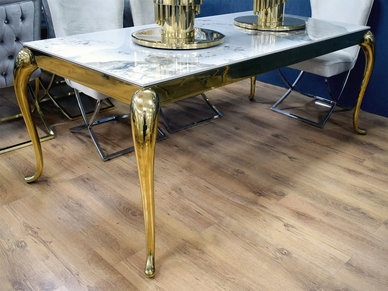 Design Esstisch "Rima" 180 cm Weiss Gold Marmor-Optik Wohnzimmer