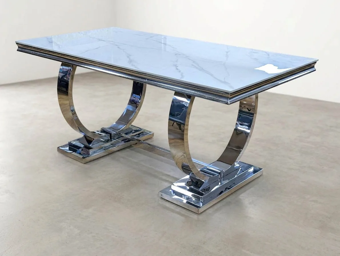 Design Esstisch "Nova" 180x90 Weiss Silber Marmor-Optik Wohnzimmer