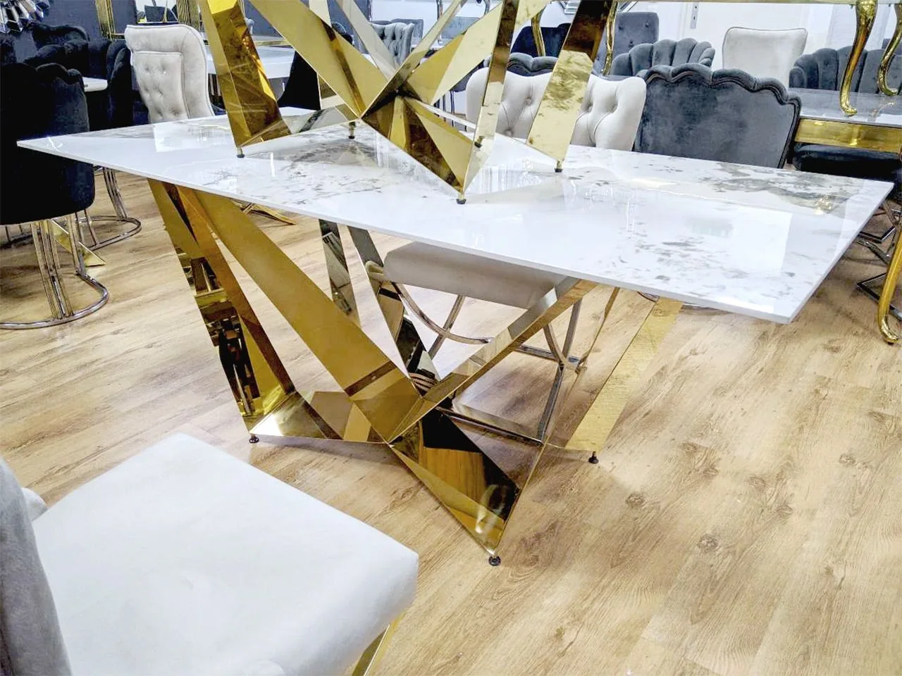 Esstisch 180x90 "Samson" Weiss Gold Esszimmer Tisch