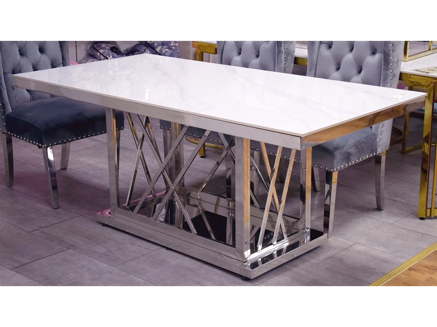 Design Esstisch "Ben" 180 cm Weiss Silber Küche Esszimmer