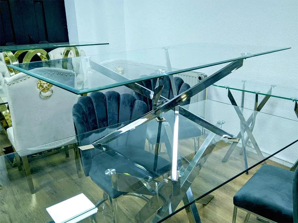 Design Couchtisch "Ava" 130x70 Glasplatte Silber Wohnzimmer
