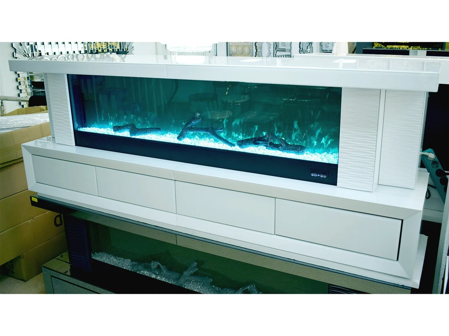 LED Lowboard "Lina" Kamin Farbauswahl Schubladen