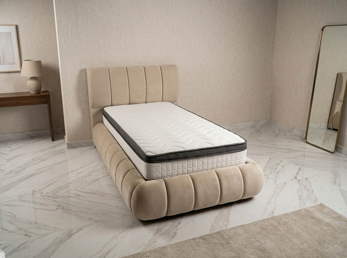 Design Einzelbett "Dora" 100x200 cm Farbauswahl + Matratze & Stauraum