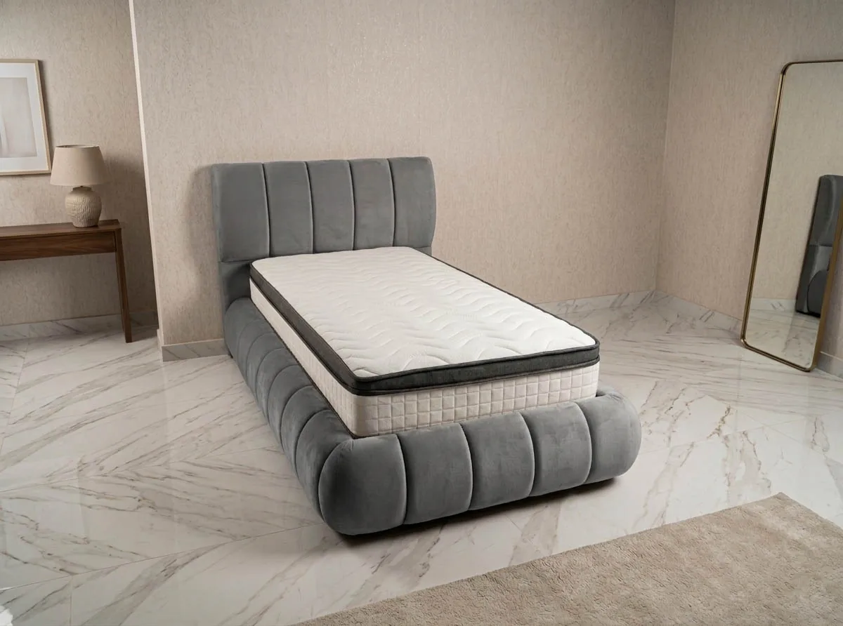 Design Einzelbett "Dora" 100x200 cm Farbauswahl + Matratze & Stauraum