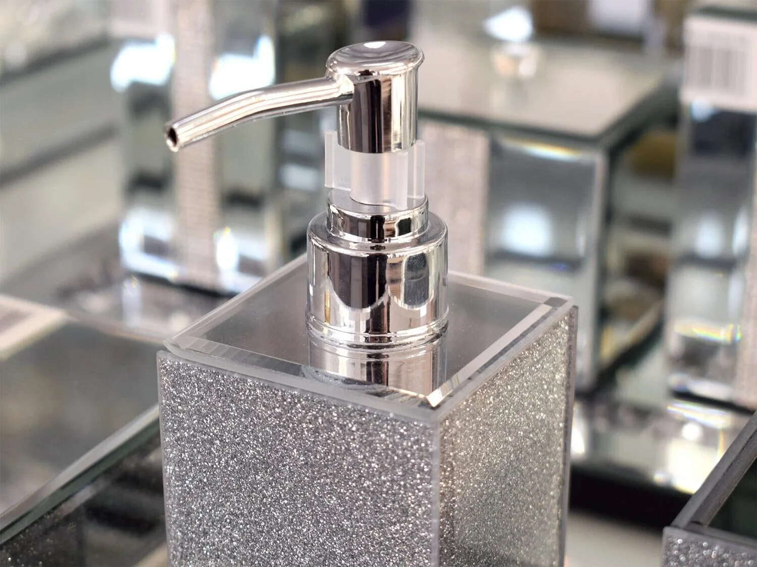 Badezimmer Set Dekoration Spiegel Strass Glitzer Silber Glas