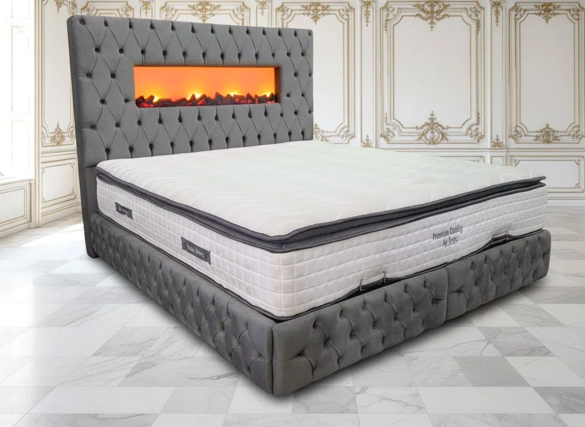 Chesterfield Bett "Karlo" Grau Beige Farbauswahl