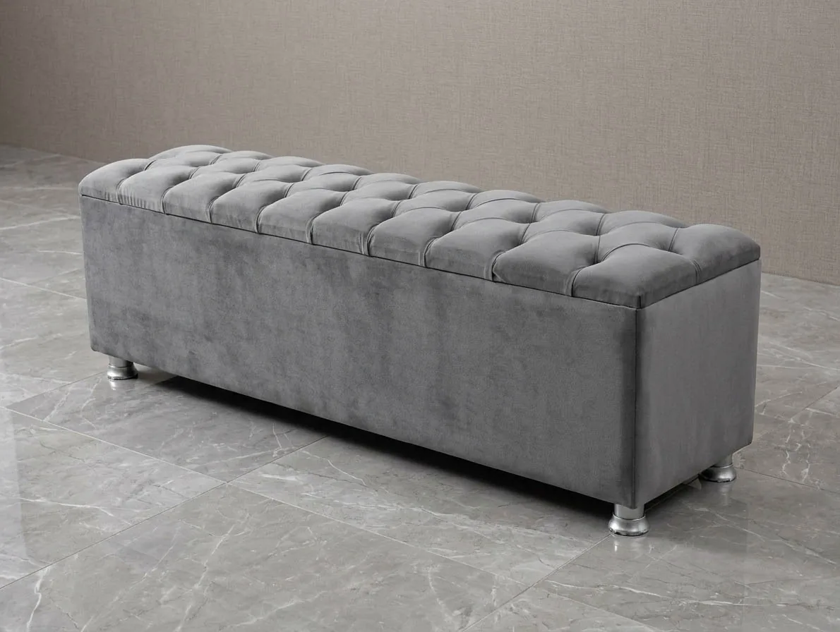 Chesterfield Sitzbank "Jack" Grau Truhe Stauraum