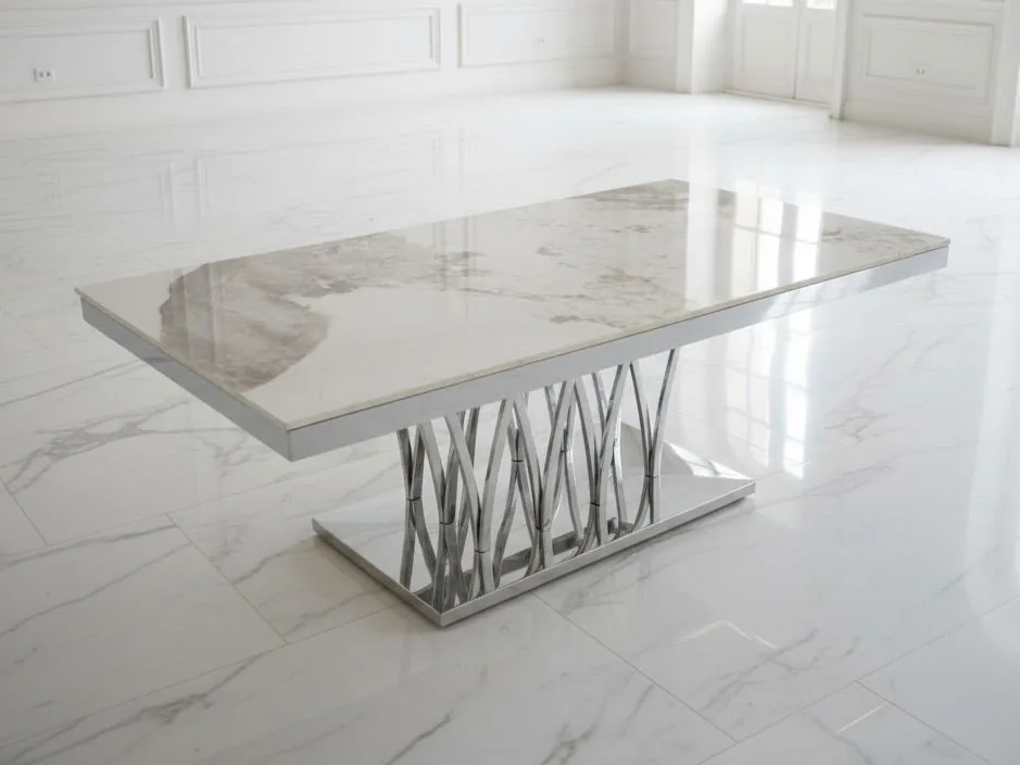 Design Couchtisch "Dennis" 130x70 Weiss Silber
