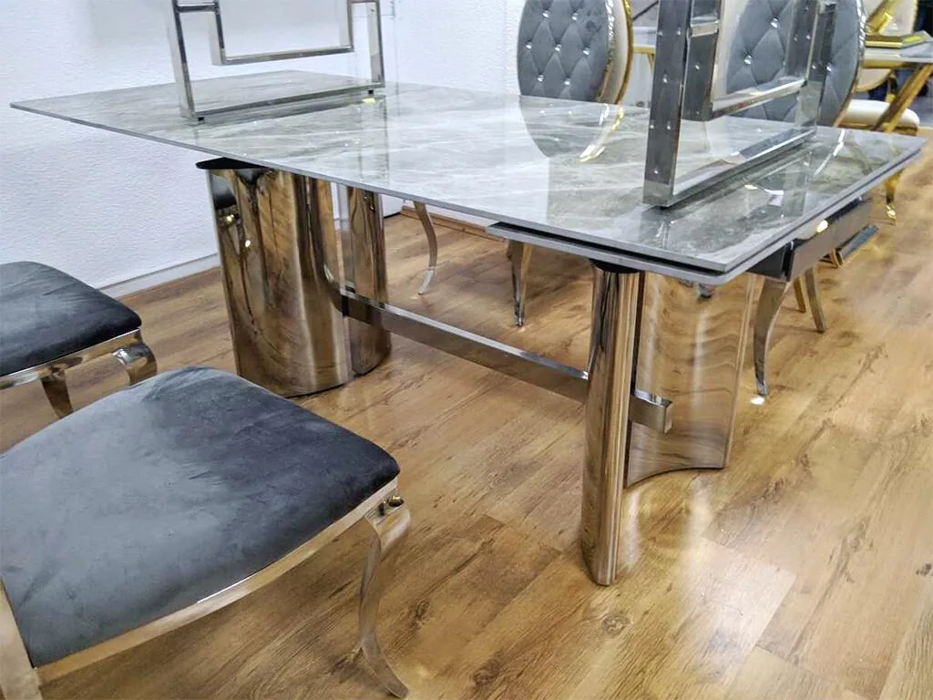 Esstisch "Marta" Ausziehbar 160 zu 230 cm Grau Silber Marmor-Design