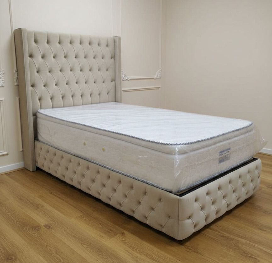 Chesterfield Einzelbett "Krone" 100x200cm Farbauswahl Schlafzimmer