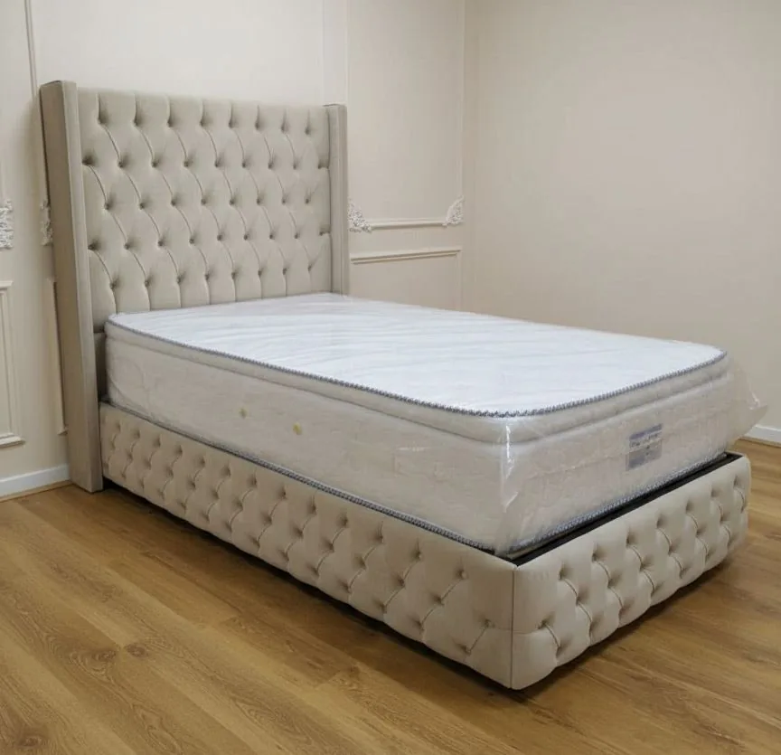 Chesterfield Einzelbett "Krone" 100x200cm Farbauswahl Schlafzimmer