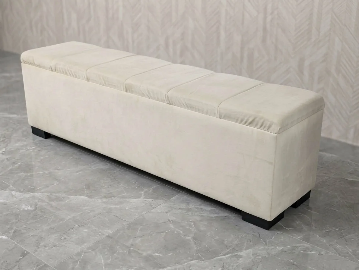 Design Sitzbank 150 cm "Korfu" Beige Schwarz Stauraum