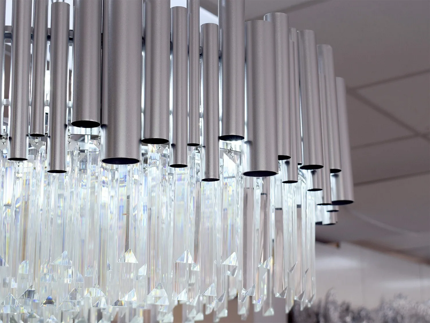 LED Deckenlampe Silber 80 cm Steine Lampe Licht