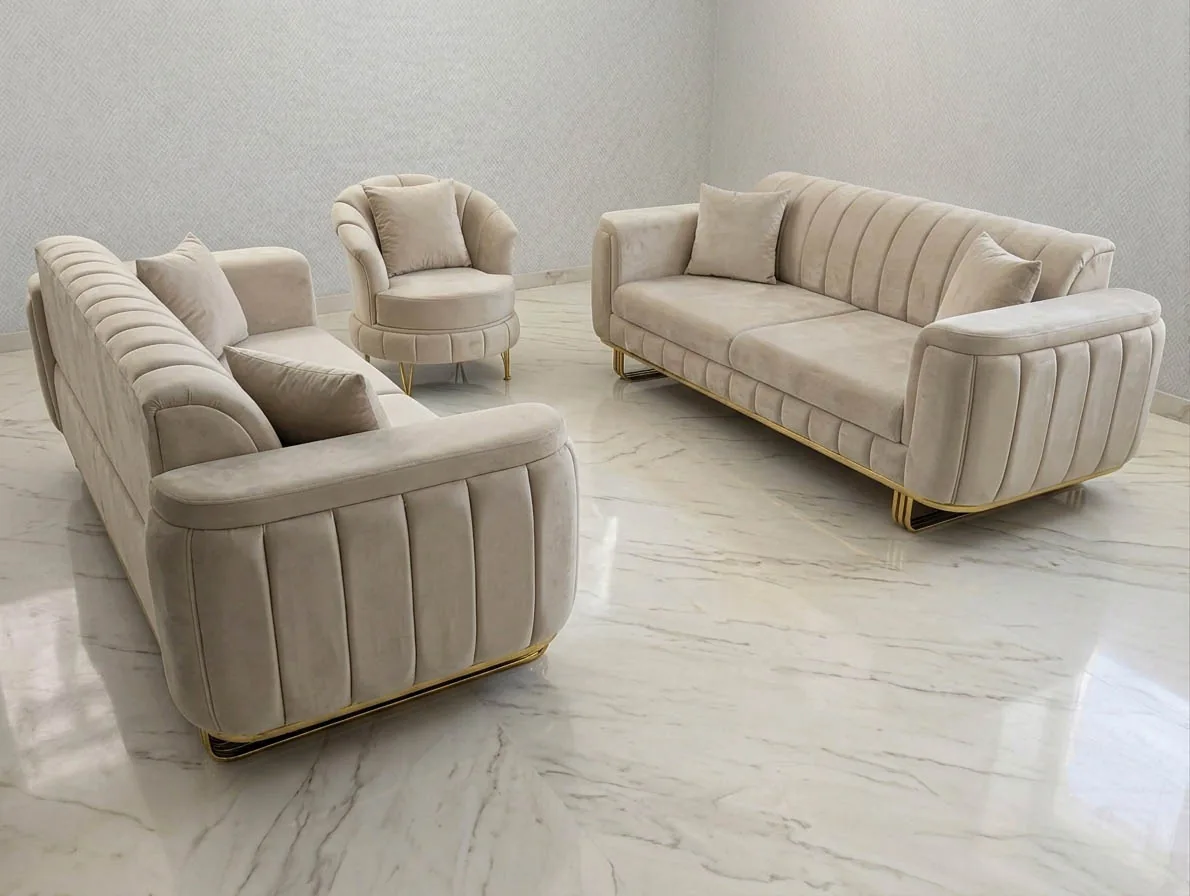Design Schlafsofa "Gizeh" 3-3-1 Grau Silber Farbauswahl Wohnzimmer