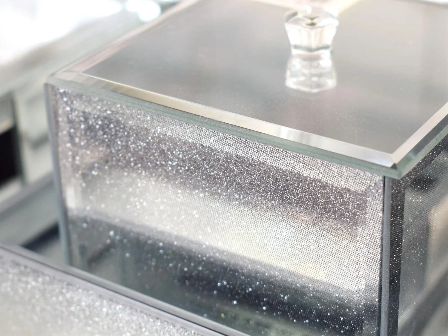 Badezimmer Set Dekoration Spiegel Strass Glitzer Silber Glas