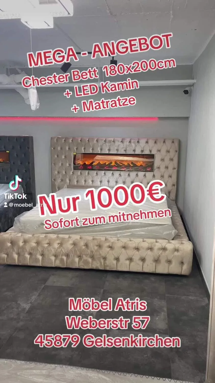 Chesterfield Bett "Pharao" Farbauswahl Kamin Matratze