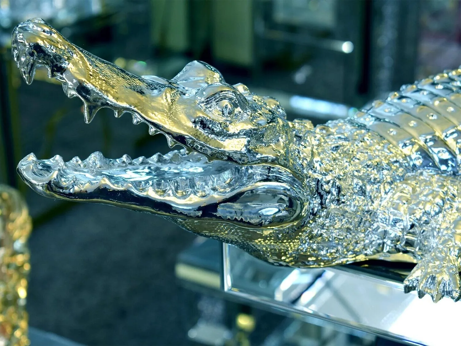 Statue Krokodil "Sobek" Silber Luxus Dekoration Figur