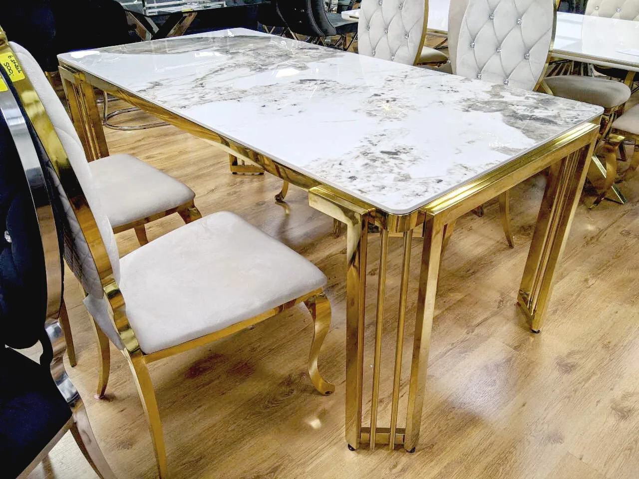 Design Esstisch "Jana" 160 & 180 cm in Weiss-Gold & Grau-Silber