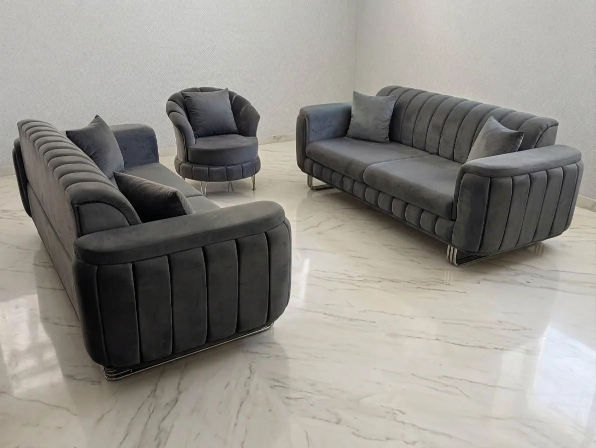 Design Schlafsofa "Gizeh" 3-3-1 Grau Silber Farbauswahl Wohnzimmer