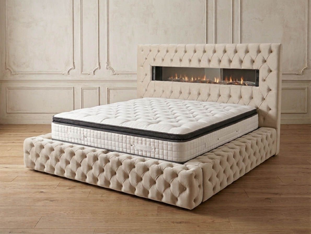 Chesterfield Bett "Tina" Farbauswahl Bettkasten Stauraum Schlafzimmer