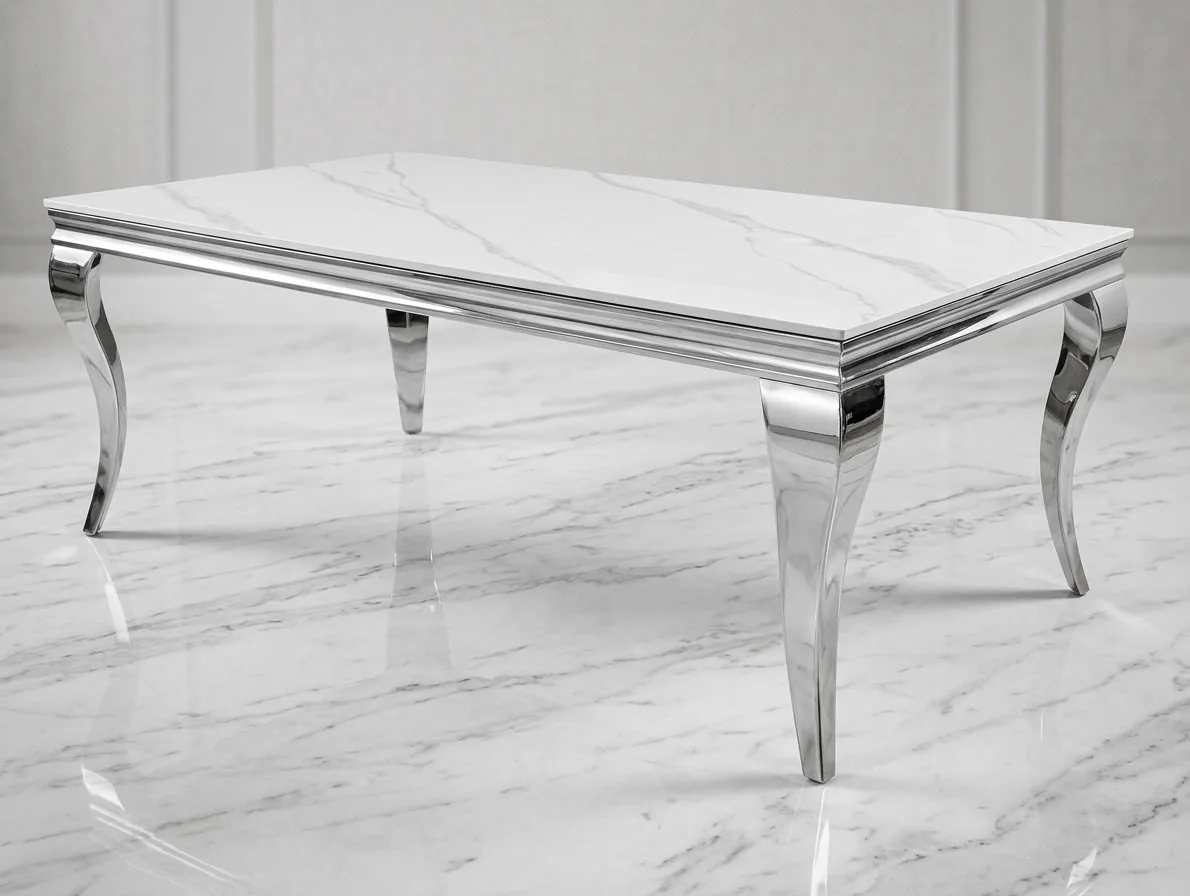Couchtisch "Ayla" 130 cm Weiss Silber Marmor-Design Wohnzimmer