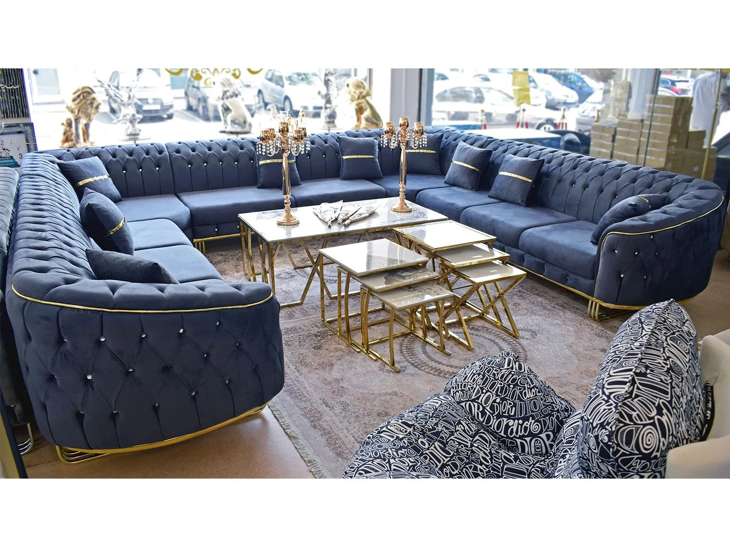 XL Chesterfield U-Form "Los Angeles" Farbauswahl Sofa Wohnzimmer Füße