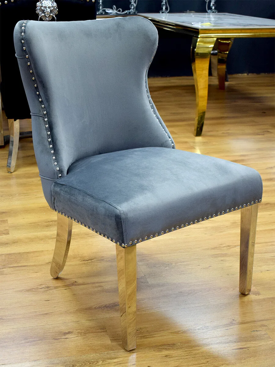 Luxus Chesterfield Stuhl "Ruby" Grau Silber Löwe Esszimmer