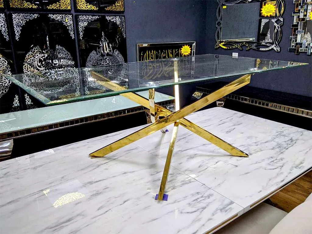 Design Couchtisch "Ava" 130x70 Glasplatte Gold Wohnzimmer