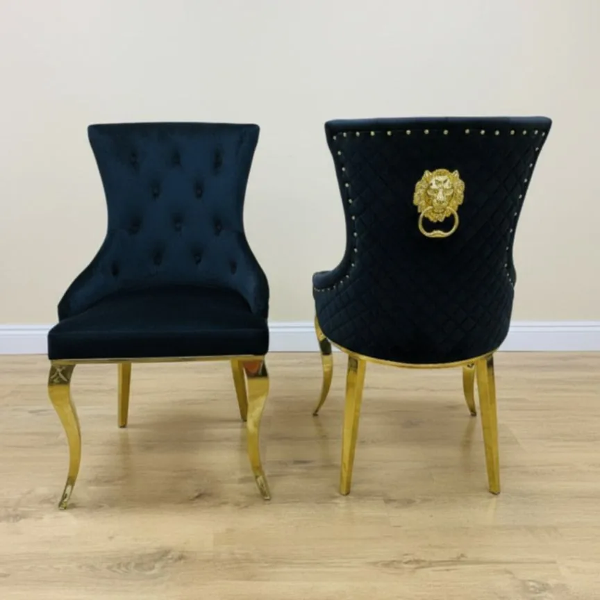 Chesterfield Stuhl "Luxemburg 2" Schwarz Gold Löwe Esszimmer
