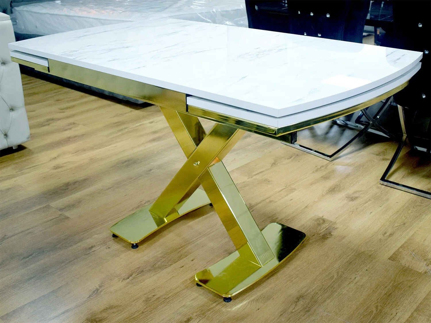 Esstisch Ausziehbar "Asal" 120 zu 180 cm Weiss Gold Küche Tisch