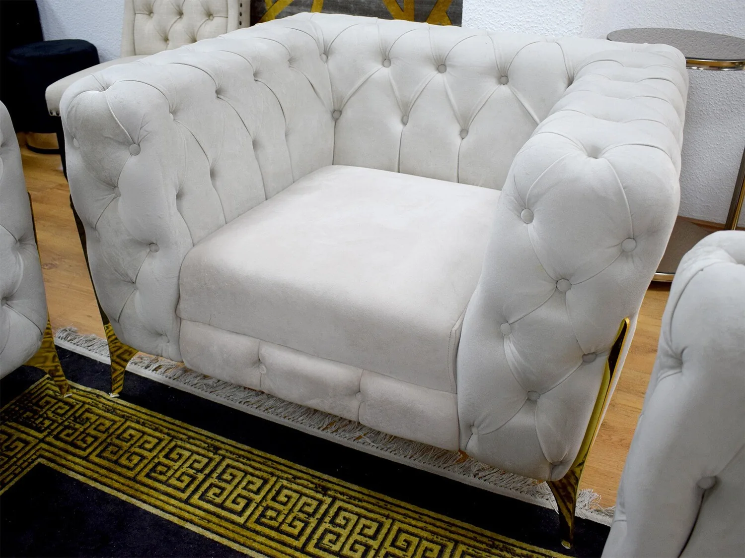 Chesterfield Sofa  "Kent 3" 3-2-1 Beige Gold Couch Garnitur
