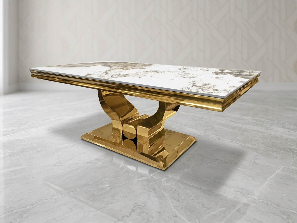 Design Couchtisch "Denver" 130x70 Weiss Gold Wohnzimmer