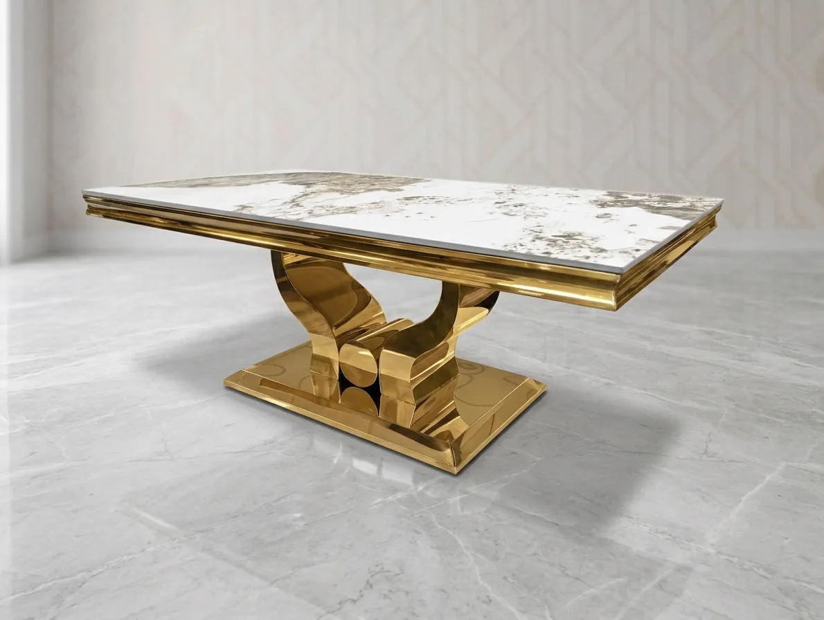 Design Couchtisch "Denver" 130x70 Weiss Gold Wohnzimmer