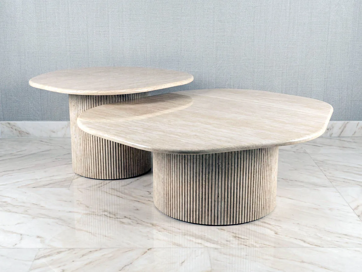 Travertin Couchtisch 2er-Set "Karim" Wohnzimmer