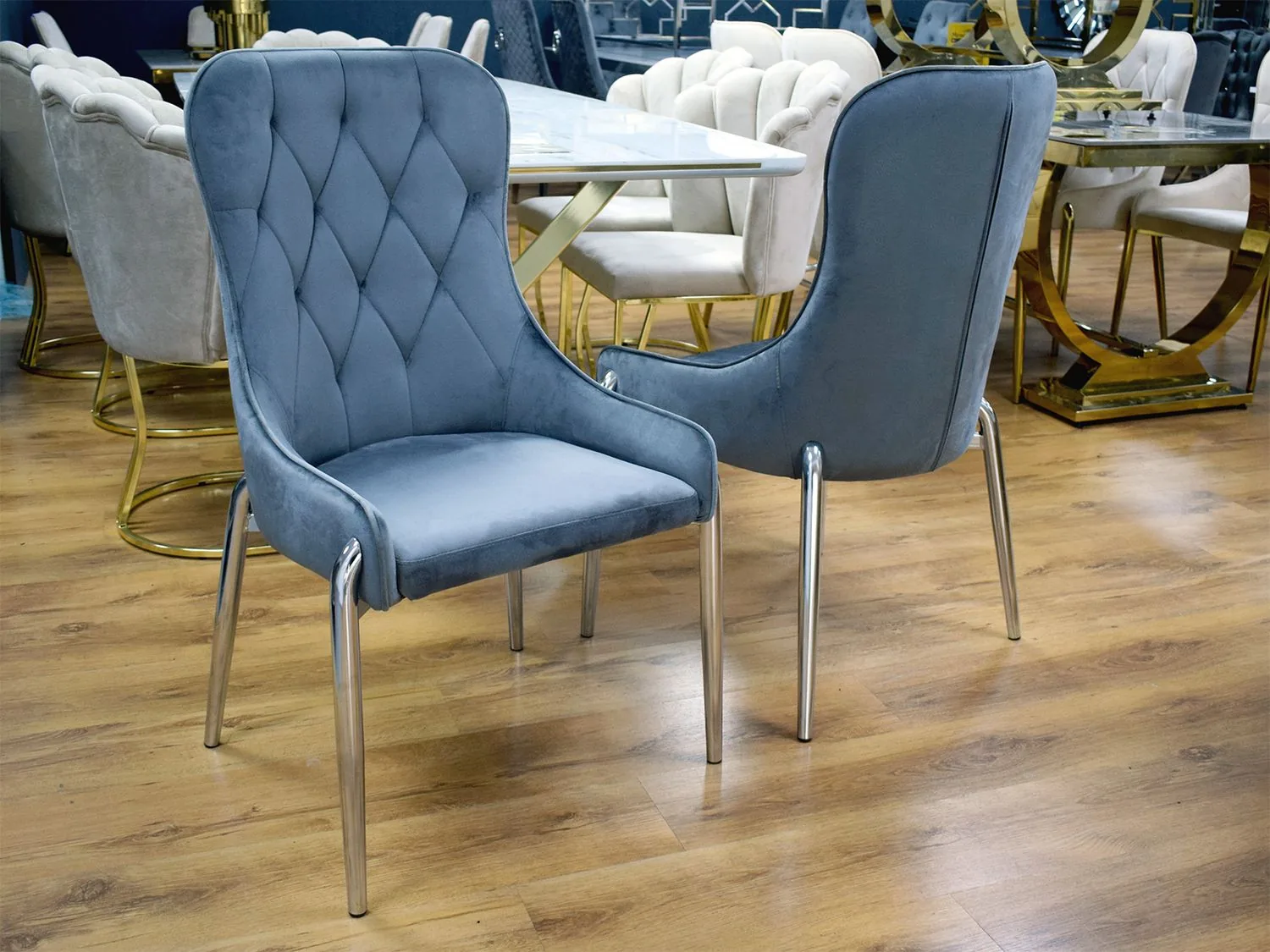 Chesterfield Stuhl "Terry" Grau-Silber Esszimmer Küche