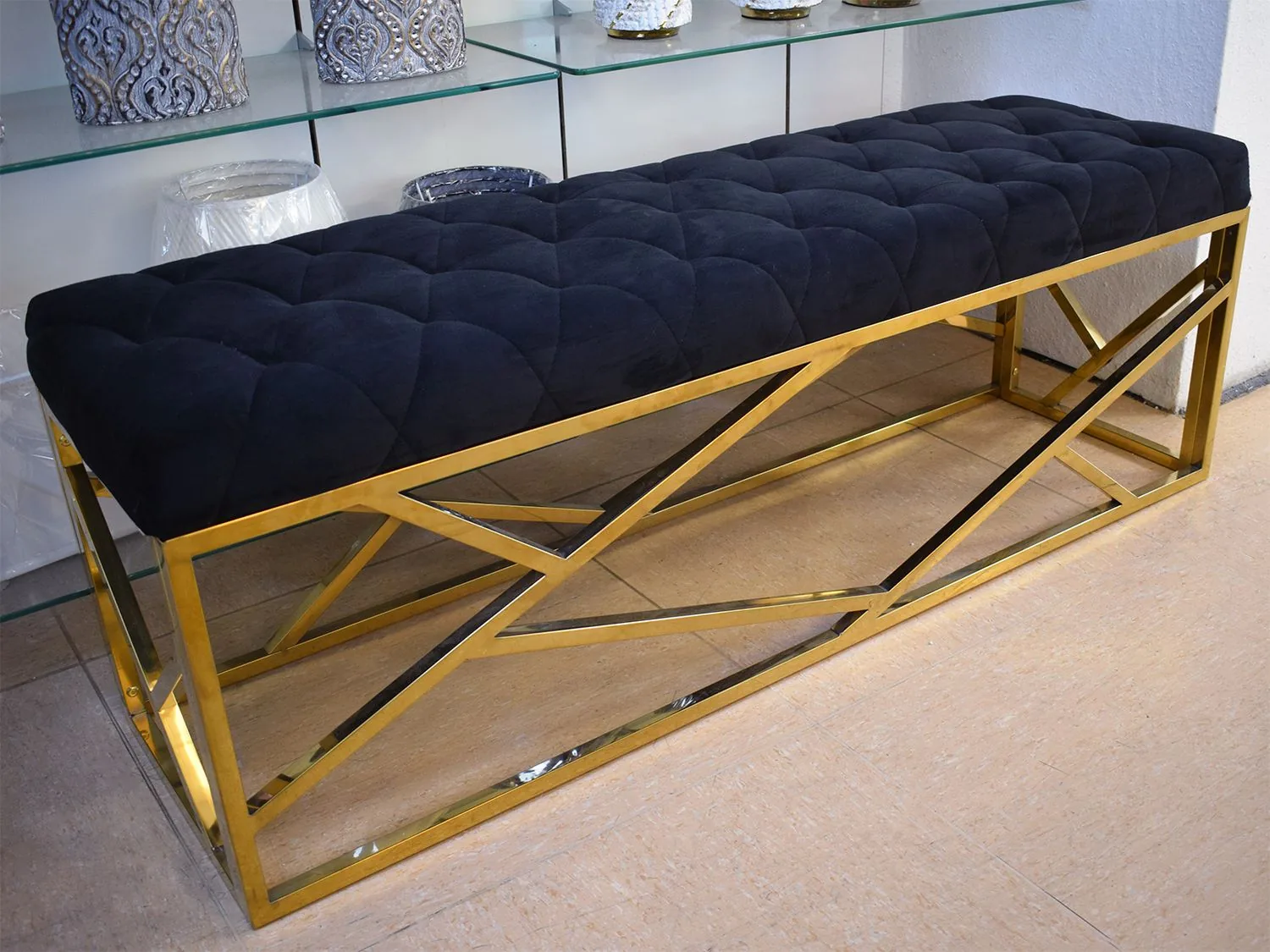 Luxus Sitzbank 120 & 140 cm "Zorro" Schwarz Gold Stuhl