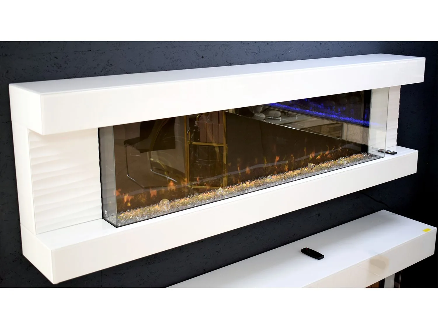 LED Deko-Hängekamin "Hana" 180 cm Spiegel Weiss Farbwechsel
