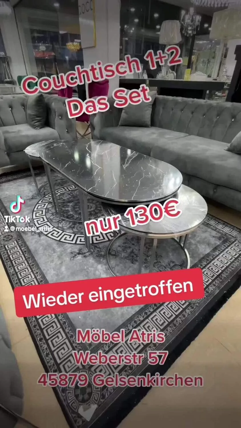 Couchtisch + 2 Beisteller Set "Sky" Schwarz Silber Marmordesign