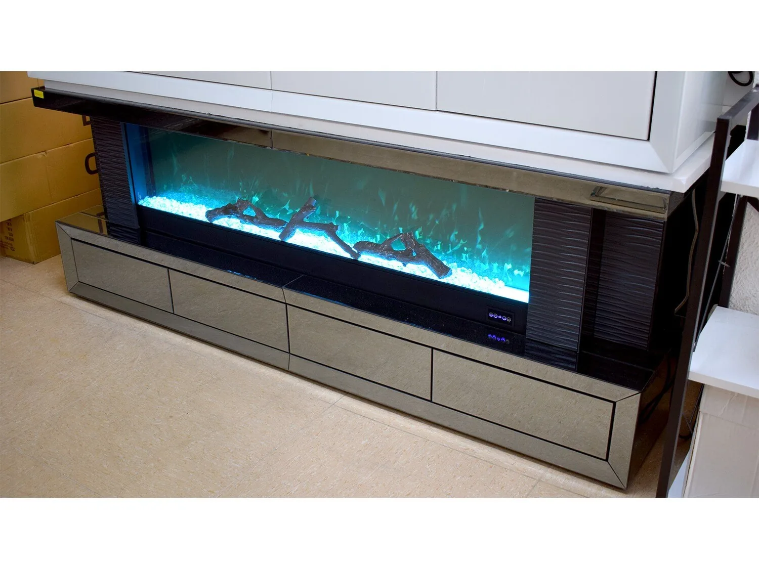 LED Lowboard "Lina" Kamin Farbauswahl Schubladen