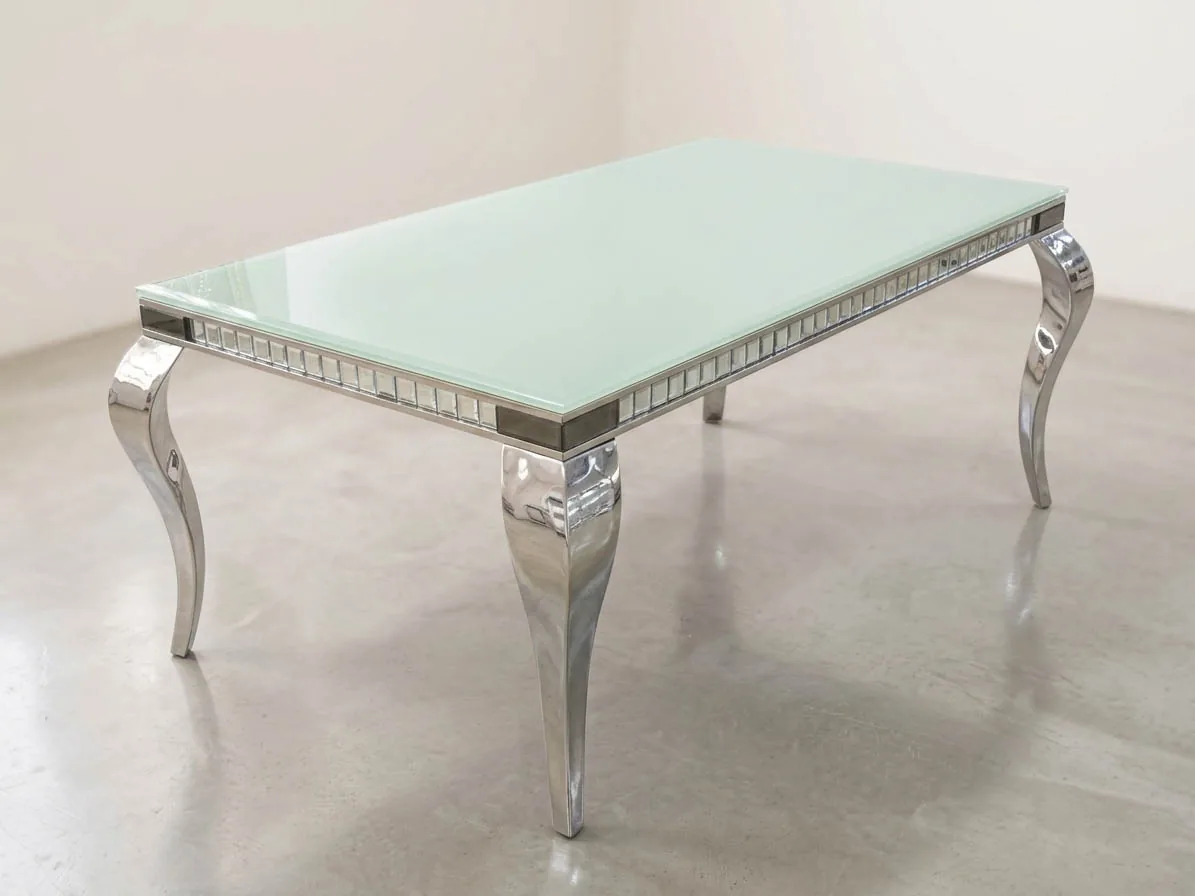 Couchtisch 130 cm "Murano" Farbauswahl Glasplatte Metallfüße Chrom Wohnzimmer