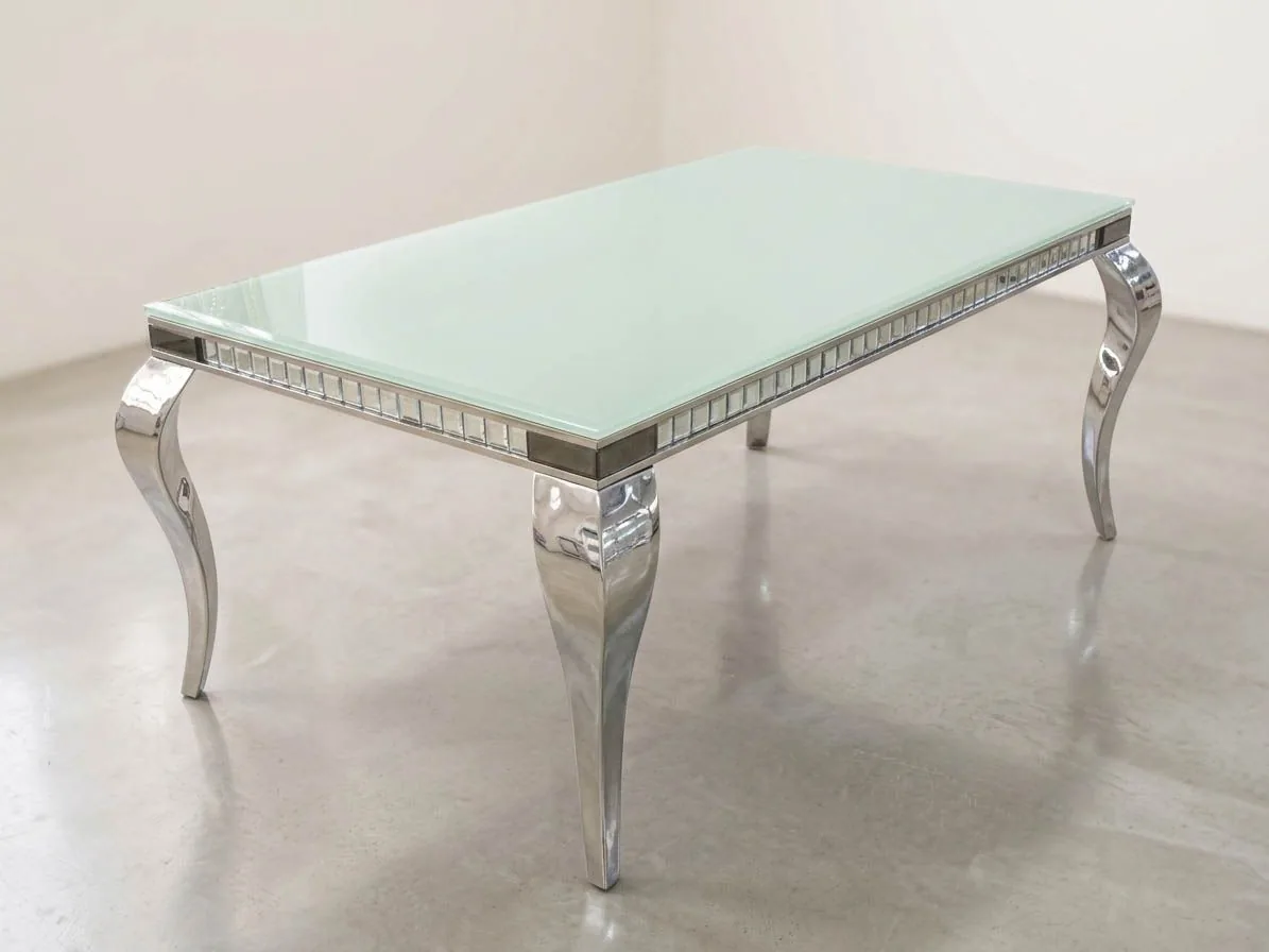 Couchtisch 130 cm "Murano" Farbauswahl Glasplatte Metallfüße Chrom Wohnzimmer