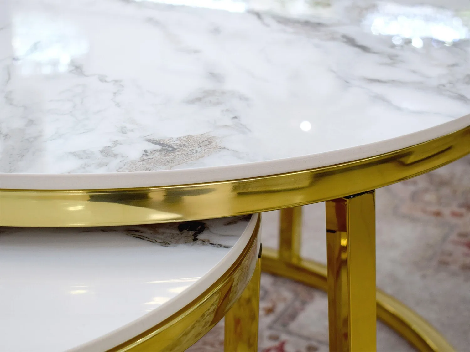 2er-Set Couchtisch "Markus" Weiss Gold Marmor-Design