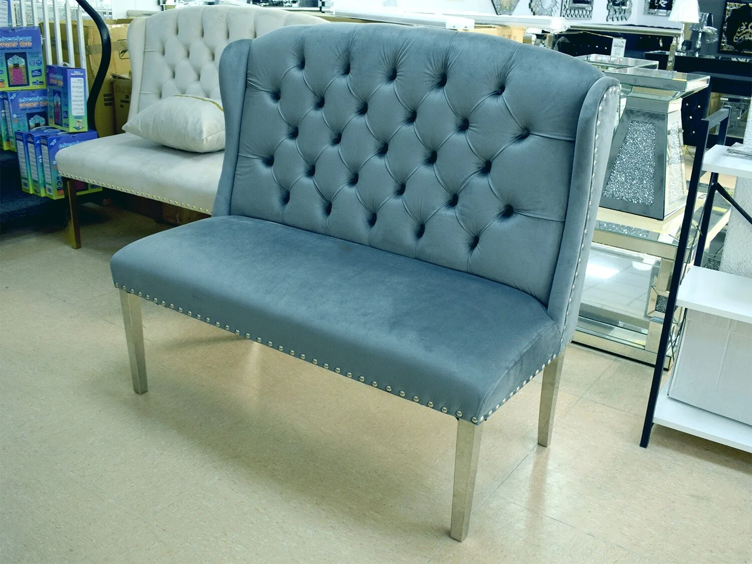 Chesterfield Sitzbank "Henry" Grau Silber 120 cm