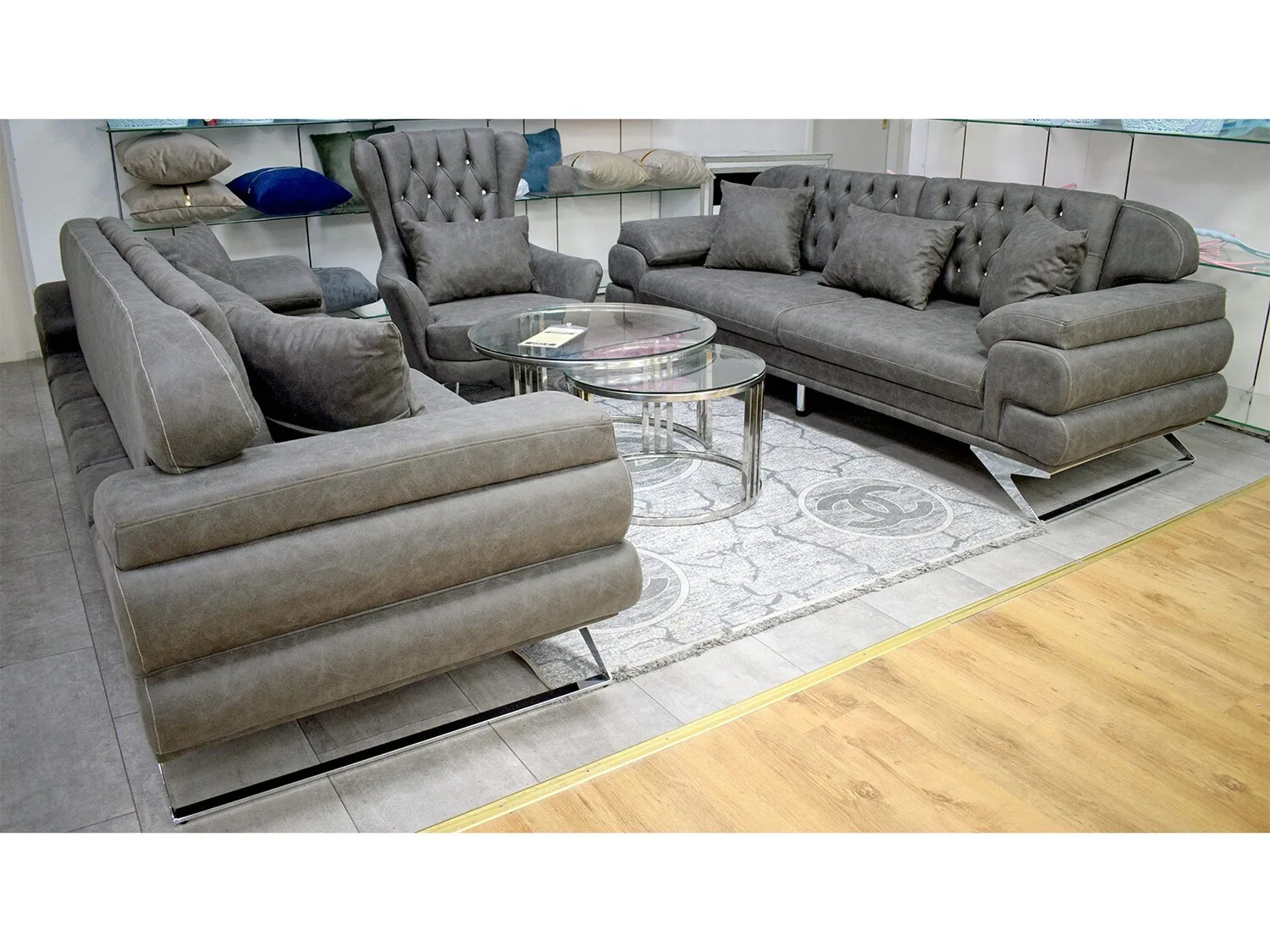 XL Chesterfield Schlafsofa "Leo" Farbauswahl Leder-Optik Garnitur