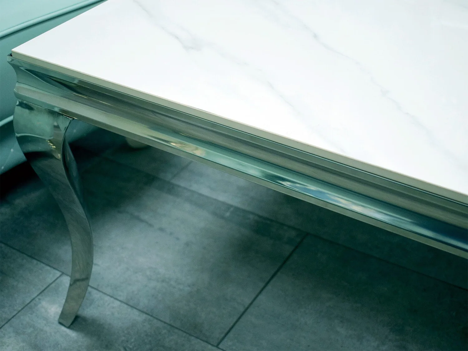 XL Couchtisch "Ayla" 150 cm Weiss Silber Marmor-Design Wohnzimmer
