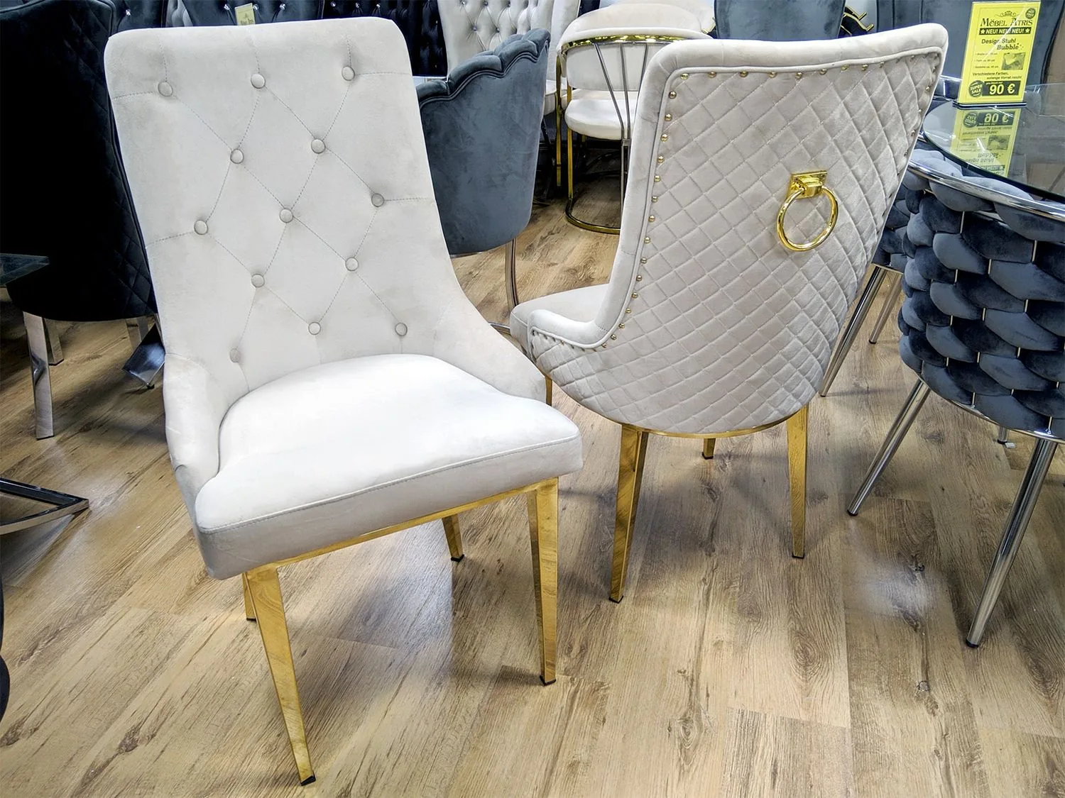 Chesterfield Esszimmer Stuhl "William" Beige Gold Ring Design