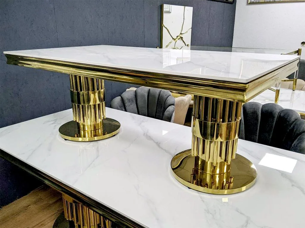 Design Couchtisch "Yara" 130x70 Weiss Gold